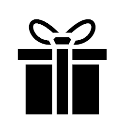 An icon of a present in a box with a ribbon.