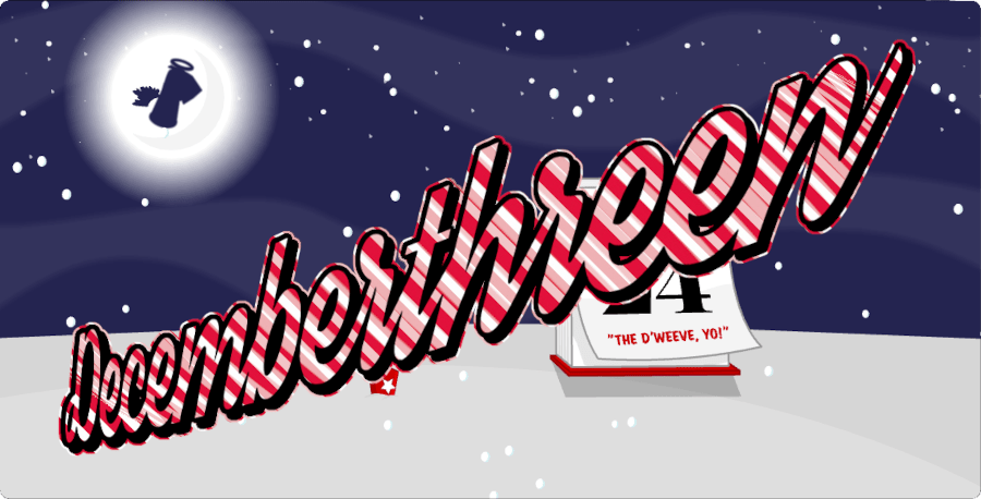 A screencap from homestar runner's 2024 decemberween advent calendar, with 'decemberthreen' written on it.