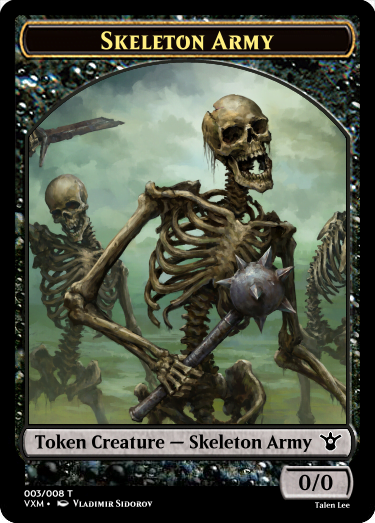 A 0/0 black zombie army creature token