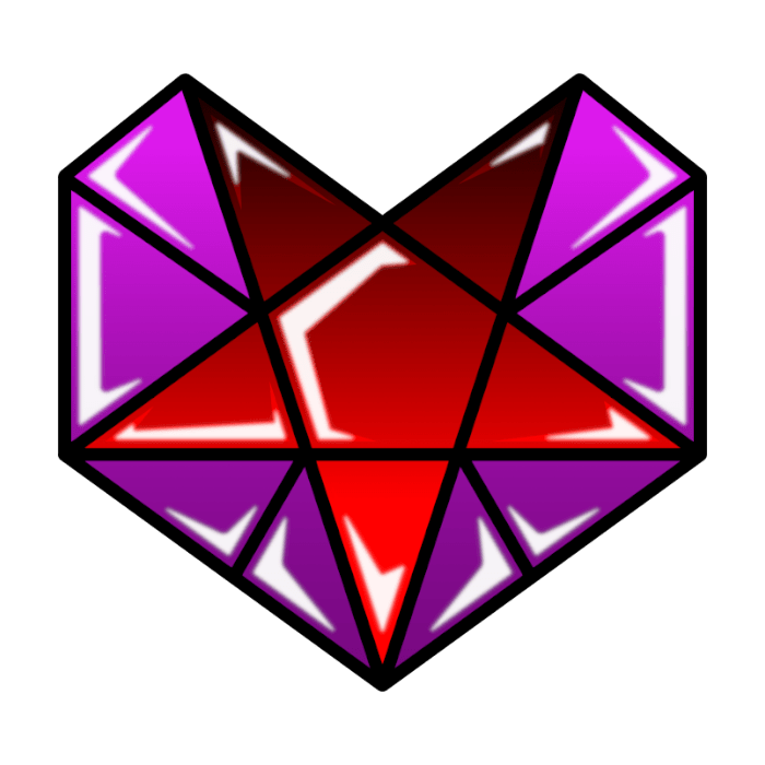 A design that evokes a heart made out of stained glass with a pentagram nestled into it.
