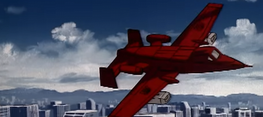 A screencap from the TV episode 'The Girl Who Loved Powerglide.' It shows Powerglide in flight.